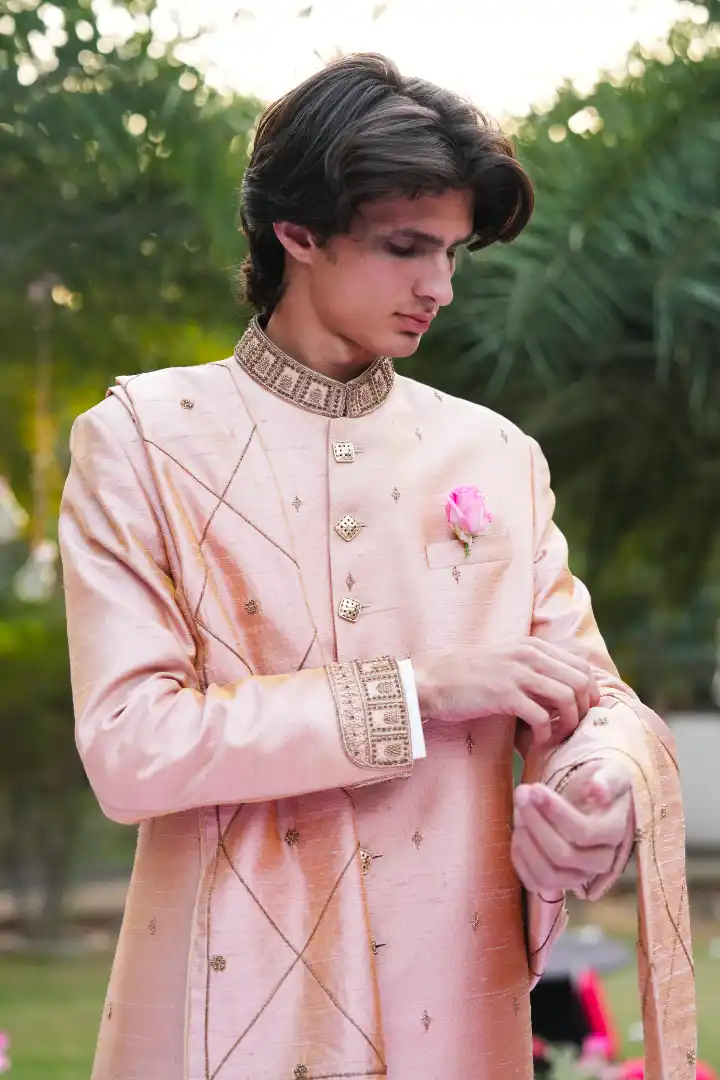 Royal Peach Sherwani - Image 5