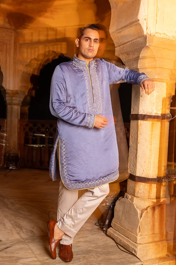 Blue Embroidered Kurta Set - Image 4