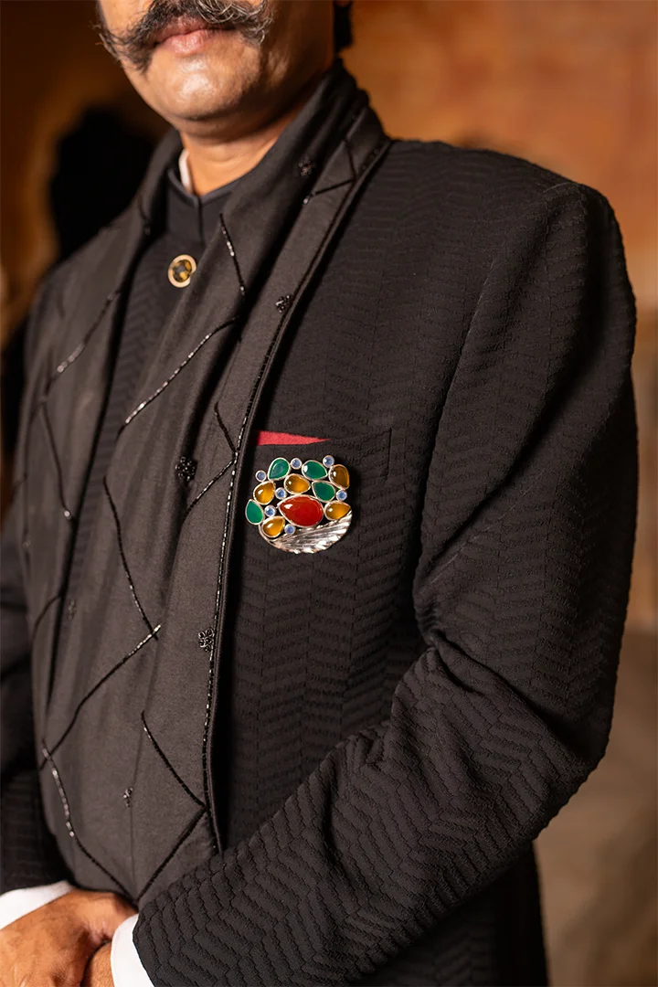 Royal Achkan Set with Handworked Dupatta - Image 5