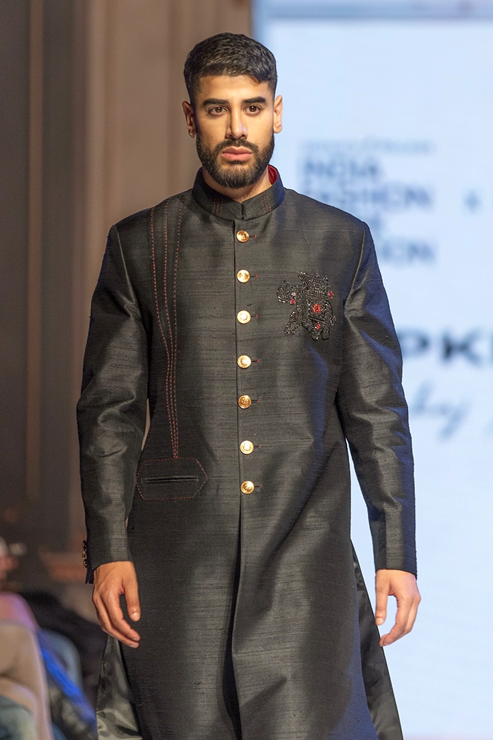 Hand-Embroidered Elephant Achkan Set (Achkan + Pants) - Image 5