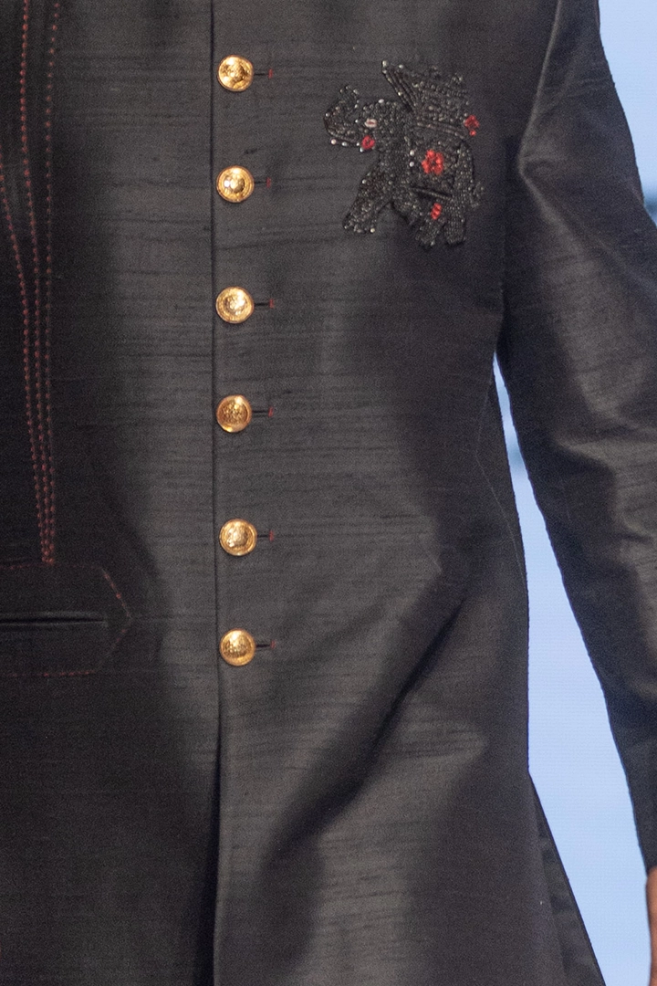 Hand-Embroidered Elephant Achkan Set (Achkan + Pants) - Image 4