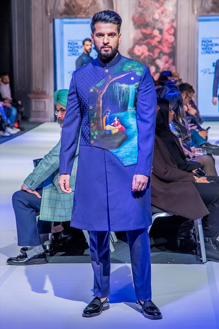 Quilted Hand-Painted Achkan Set - Image 4