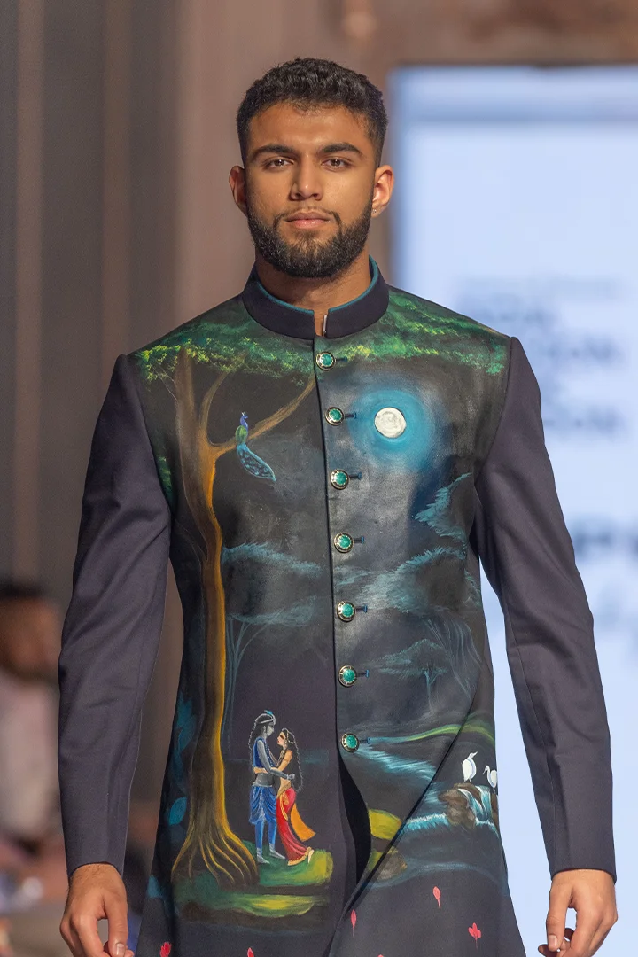 Hand-Painted Achkan Set (Achkan + Pants) - Image 3