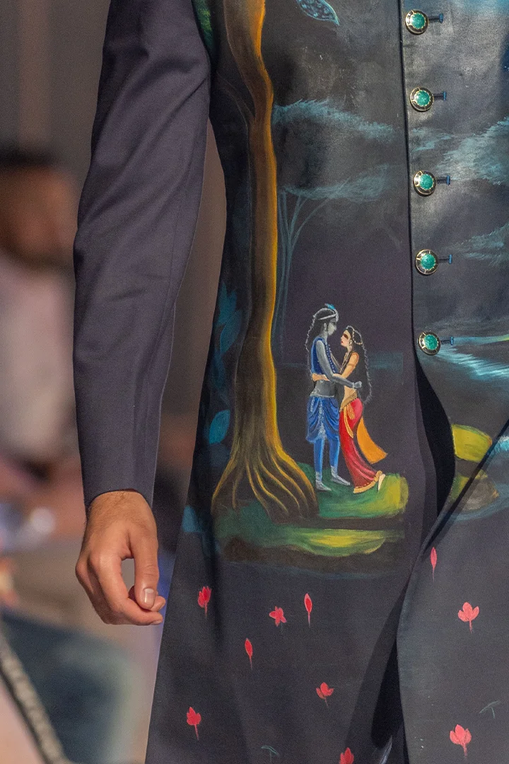 Hand-Painted Achkan Set (Achkan + Pants) - Image 4