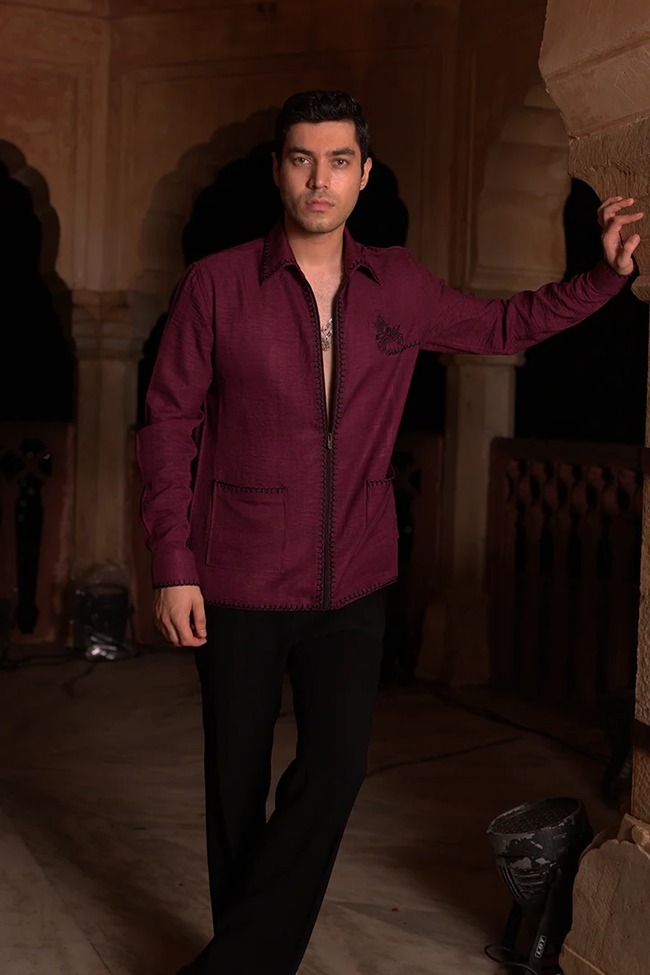 Maroon Embroidered Shacket - Image 3