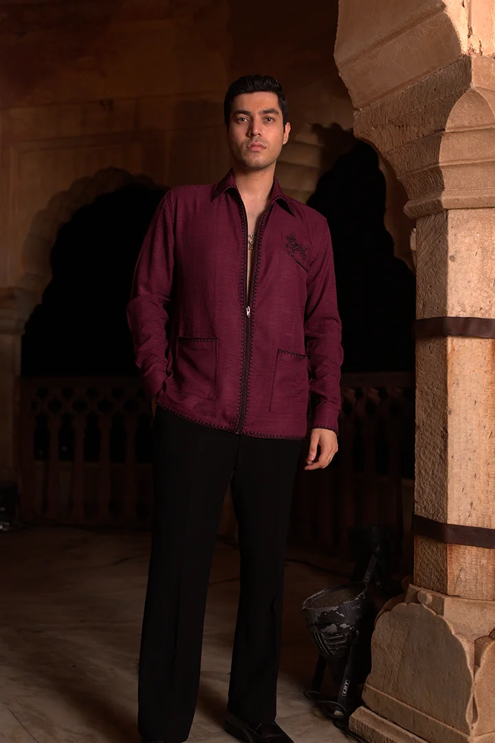 Maroon Embroidered Shacket - Image 4